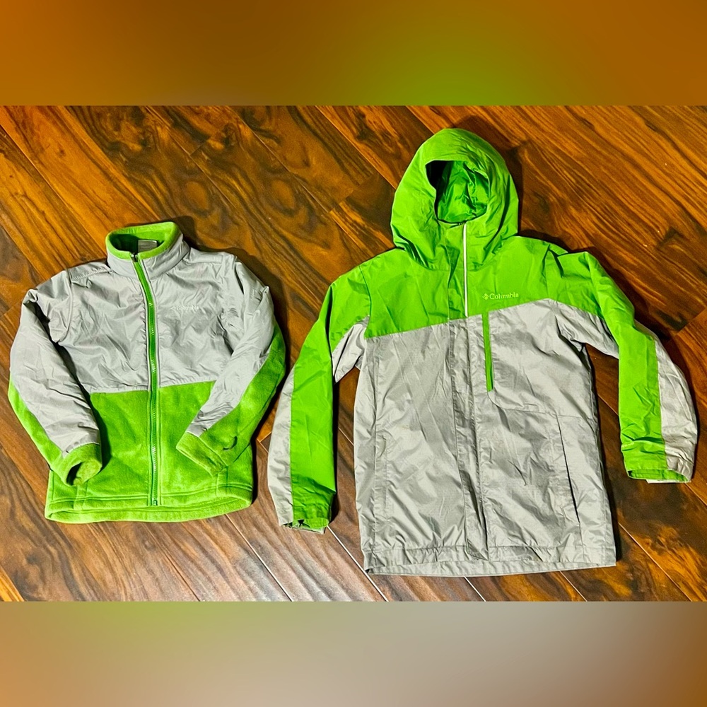 Columbia Interchange Windbreaker Jacket Kids S Small (8) Green 2 Jackets in 1